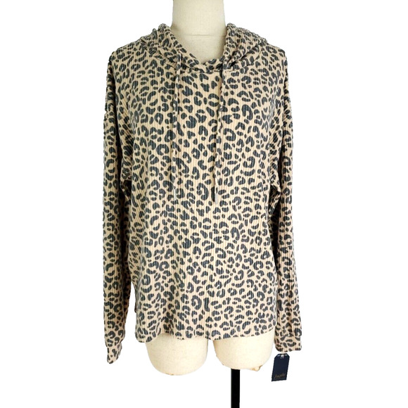 Angels Forever Young Hoodie Shirt Womens Large Brown Animal Print New - Picture 1 of 16